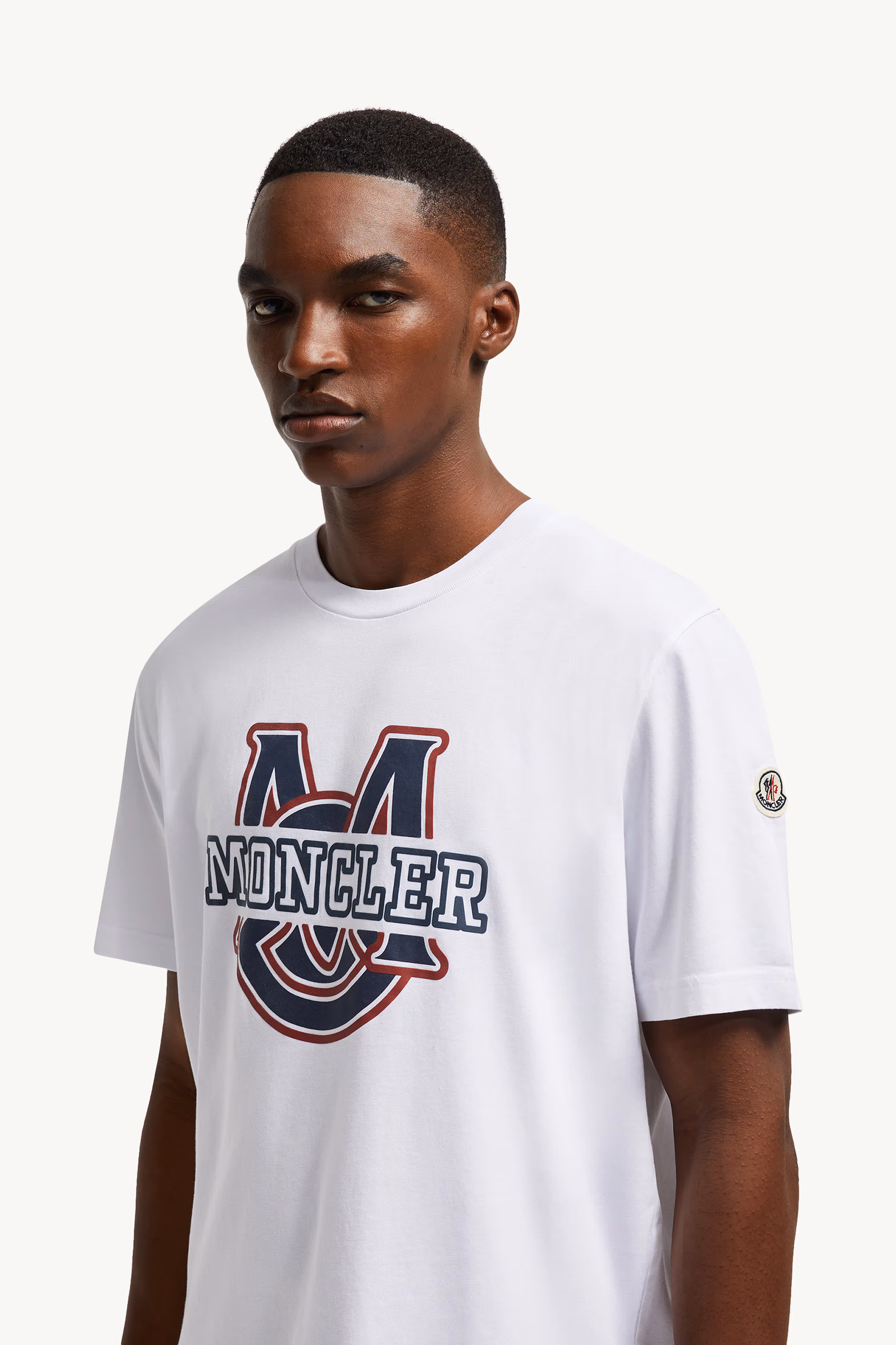 Camiseta de algodón con motivo de logotipo universitario Hombre Blanco Óptico Moncler 4